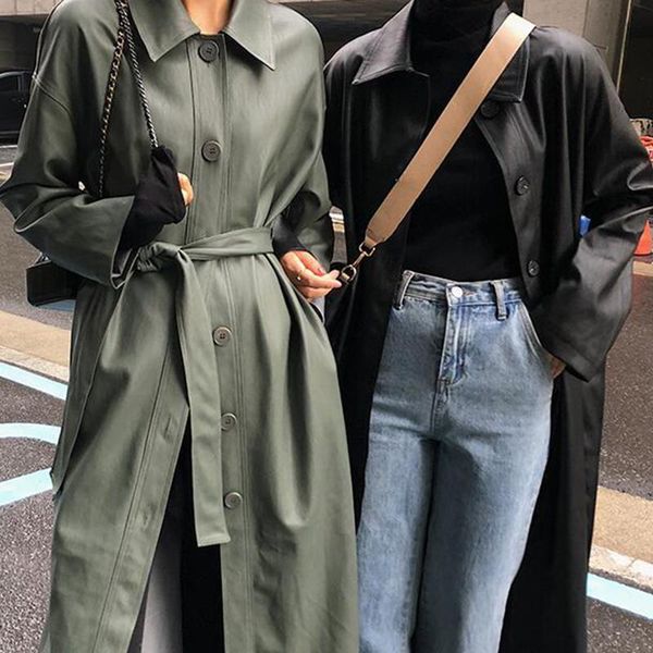 women's leather & faux sungtin korea casual long jacket women sashes loose black vintage motorcycle pu coat female outwear chic streetw
women's leather & faux sungtin korea casual long jacket women sashes loose black vintage motorcycle pu coat female outwear chic streetw