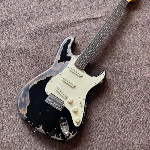 black color st electric guitar with relics by hands, 6 stings gitaar rosewood fingerboard
black color st electric guitar with relics by hands, 6 stings gitaar rosewood fingerboard