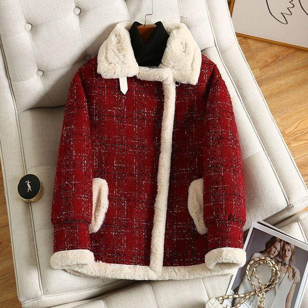 women's fur & faux plaid integrated lamb cashmere short coat 2021 winter plush thickened small fragrant wool, Black
women's fur & faux plaid integrated lamb cashmere short coat 2021 winter plush thickened small fragrant wool, Black