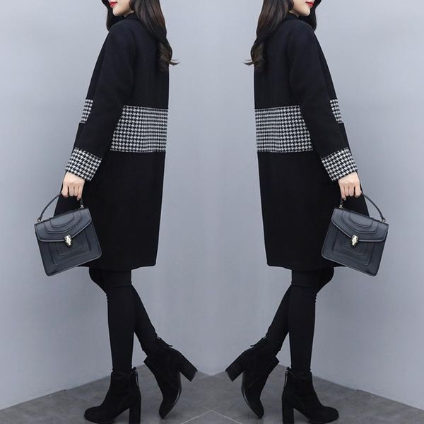 women's wool & blends 2021 autumn and winter mid-length woolen coat korean style fashion stitching houndstooth short-height for women, Black
women's wool & blends 2021 autumn and winter mid-length woolen coat korean style fashion stitching houndstooth short-height for women, Black