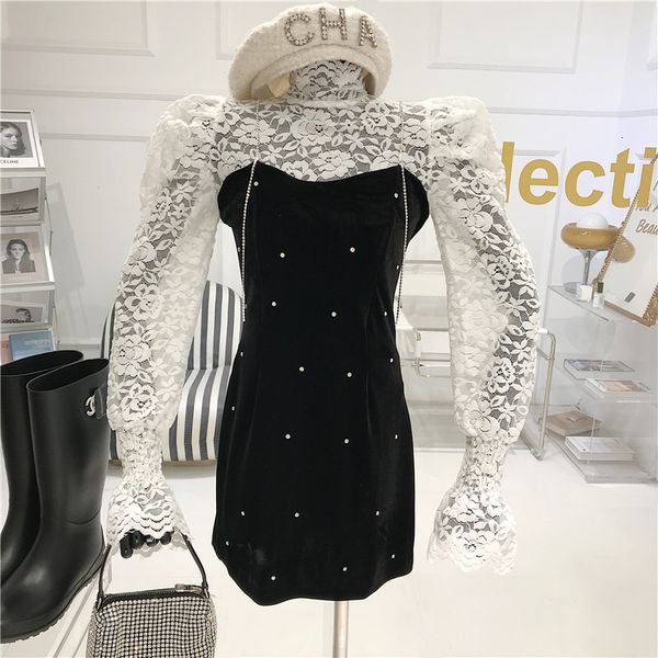 spring female foreign style bubble collar high-lace halter velvet skirt dressed two pieces together 84ci, Black;gray
spring female foreign style bubble collar high-lace halter velvet skirt dressed two pieces together 84ci, Black;gray