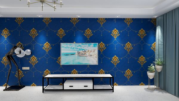 european luxury wallpaper roll 3d embossed pvc thickened wallpaper wall decoration living room bedroom wallpaper blue golden flower
european luxury wallpaper roll 3d embossed pvc thickened wallpaper wall decoration living room bedroom wallpaper blue golden flower