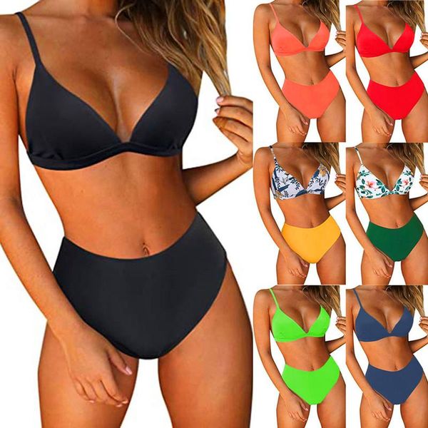 women's swimwear 2021 plus size bikini swimsuit women solid color printed suspender halter european and american, White;black
women's swimwear 2021 plus size bikini swimsuit women solid color printed suspender halter european and american, White;black
