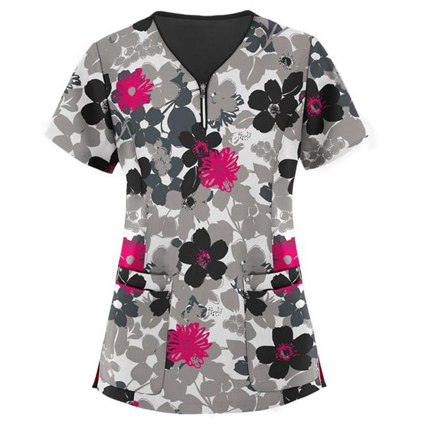 women's t-shirt 2021 plus size women cute flowers print nursing t shirt casual short sleeve uniforms v-neck pocket tee femme, White
women's t-shirt 2021 plus size women cute flowers print nursing t shirt casual short sleeve uniforms v-neck pocket tee femme, White