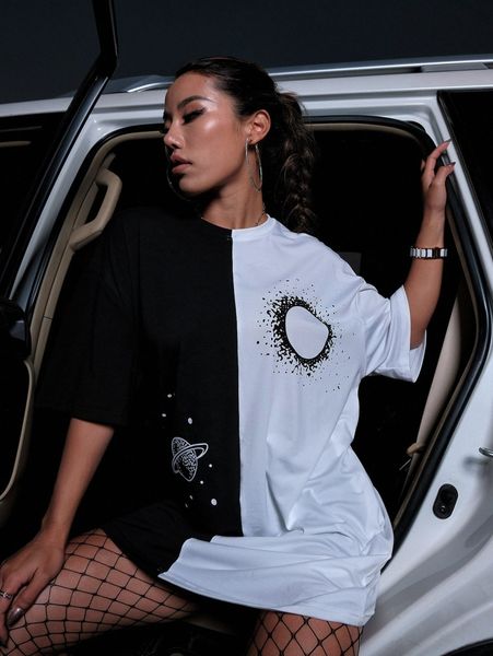 two tone graphic print oversized tee dress e3pl#, Black;gray
two tone graphic print oversized tee dress e3pl#, Black;gray