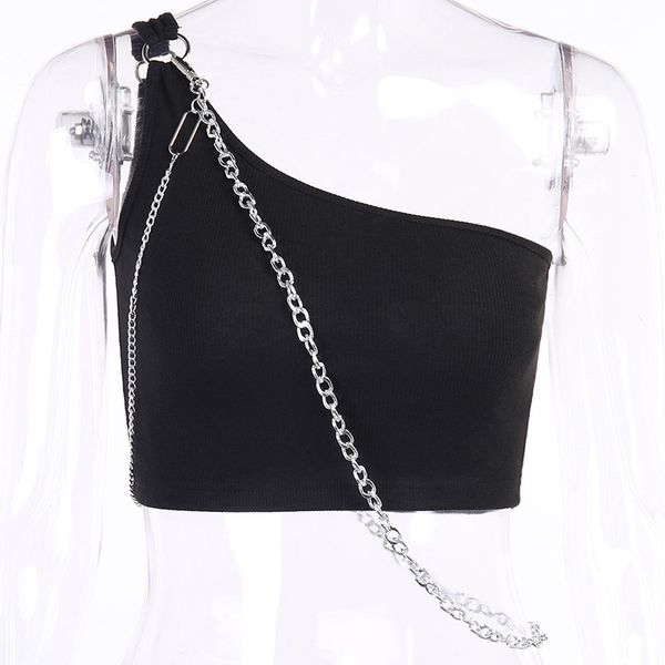 Sexy One shoulder Sleeveless Splice Chain Crop Tank Top Women Gothic Punk Backless Solid Color Top Summer Casual Top, White
Sexy One shoulder Sleeveless Splice Chain Crop Tank Top Women Gothic Punk Backless Solid Color Top Summer Casual Top, White