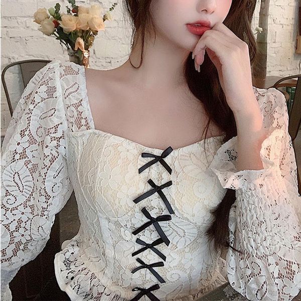 women's blouses & shirts lace blouse summer long sleeve bow vintage elegant y2k shirt sweet pullovers, White
women's blouses & shirts lace blouse summer long sleeve bow vintage elegant y2k shirt sweet pullovers, White