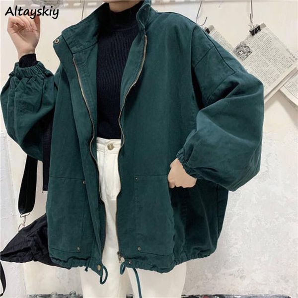 women's jackets basic women solid simple stand collar retro chic korean style womens coats loose leisure outwear vintage harajuku, Black;brown 
women's jackets basic women solid simple stand collar retro chic korean style womens coats loose leisure outwear vintage harajuku, Black;brown