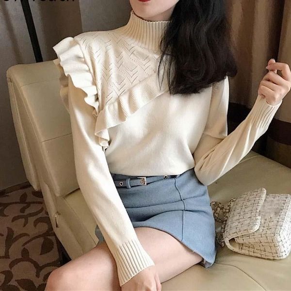 women's sweaters women ruffles turtleneck knitted long sleeve elastic solid pullovers female soft warm casual slim jumper top, White;black
women's sweaters women ruffles turtleneck knitted long sleeve elastic solid pullovers female soft warm casual slim jumper top, White;black