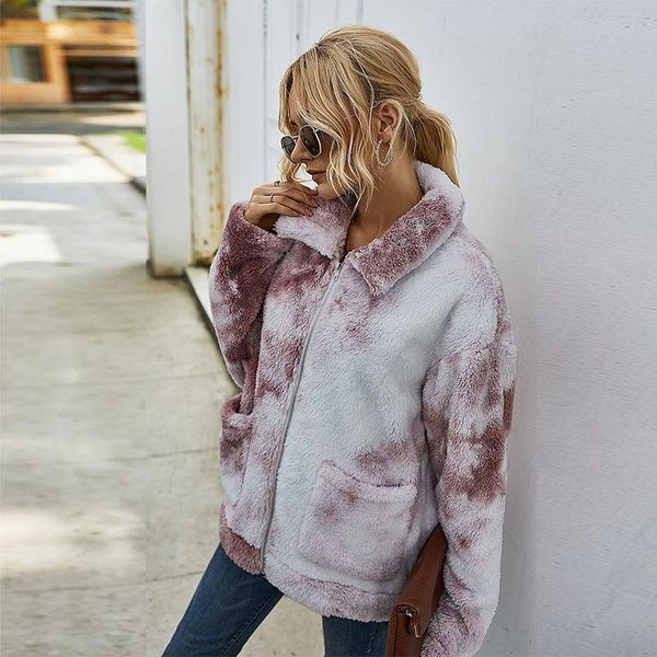 winter tie-dye fleece coat women 2021 turndown zipper casual thicken cardigan jacket streetwear fashion loose ladies, Black;brown 
winter tie-dye fleece coat women 2021 turndown zipper casual thicken cardigan jacket streetwear fashion loose ladies, Black;brown