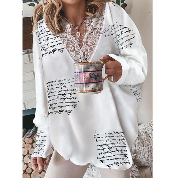 women's t-shirt letter printing women elegant long style commuting pullover v-neck lace stitching bottoming ladies casual, White
women's t-shirt letter printing women elegant long style commuting pullover v-neck lace stitching bottoming ladies casual, White
