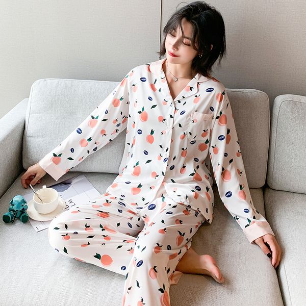 young lady 2pcs pajamas sweet peach printing house to wear spring gezl, Black;red
young lady 2pcs pajamas sweet peach printing house to wear spring gezl, Black;red