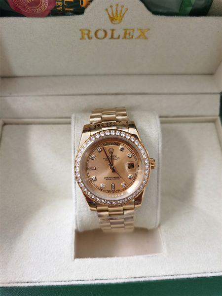 with original box luxury fashion watches 18k yellow gold diamond dial & bezel 18038 automatic men's watch wristwatch 2021, Slivery;brown
with original box luxury fashion watches 18k yellow gold diamond dial & bezel 18038 automatic men's watch wristwatch 2021, Slivery;brown