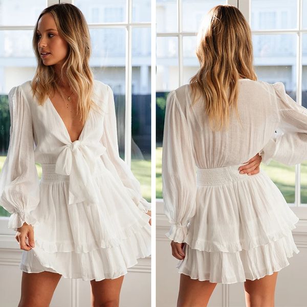 white dress for women summer v neck bow bandage hollow out party dress long sleeve beach short dress street wear zd1662
white dress for women summer v neck bow bandage hollow out party dress long sleeve beach short dress street wear zd1662