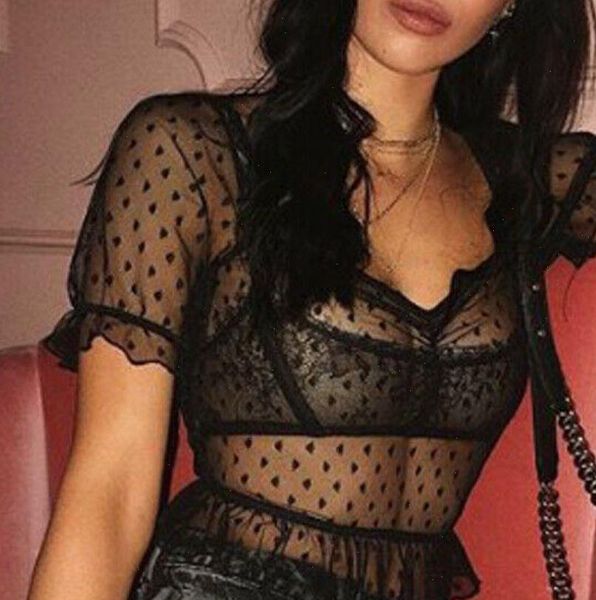 arrival women mesh lace v neck sheer ruffle short sleeves see through crop shirts dot print lady summer clothes s xl, White
arrival women mesh lace v neck sheer ruffle short sleeves see through crop shirts dot print lady summer clothes s xl, White