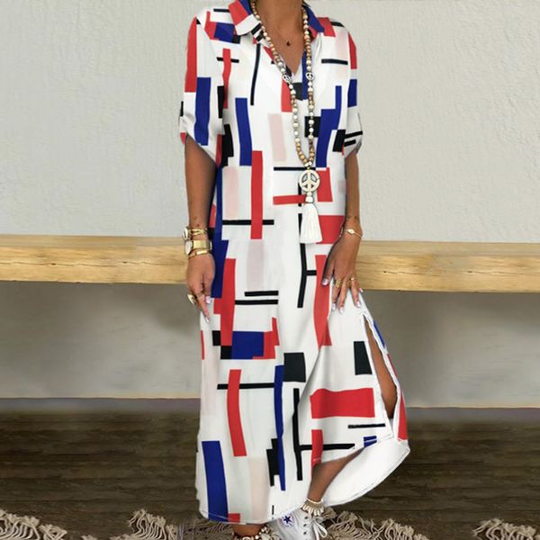 women elegant print buttoned slit shirt dress summer lapel neck maxi party dress casual loose long sleeve beach dresses vestidos, Black;gray
women elegant print buttoned slit shirt dress summer lapel neck maxi party dress casual loose long sleeve beach dresses vestidos, Black;gray