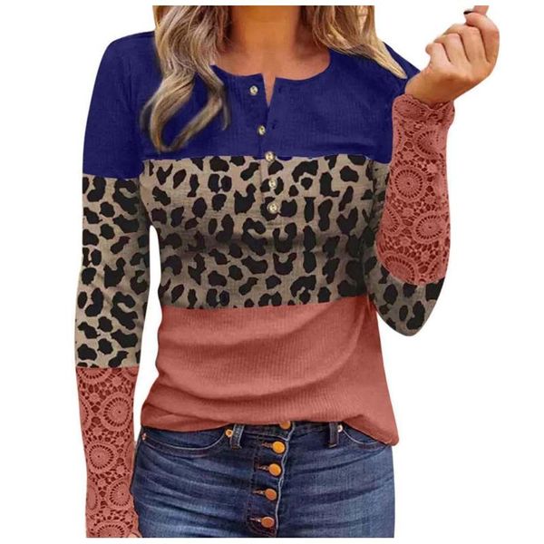 women's blouses & shirts leopard patchwork long sleeve lace o-neck tunic front button shirt blouse camisas de mujer, White
women's blouses & shirts leopard patchwork long sleeve lace o-neck tunic front button shirt blouse camisas de mujer, White