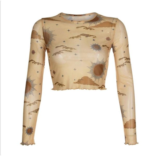 women's t-shirt women fashion casual sun moon print see-through mesh crop o neck long sleeve scalloped hem slim fit t-shirts, White
women's t-shirt women fashion casual sun moon print see-through mesh crop o neck long sleeve scalloped hem slim fit t-shirts, White