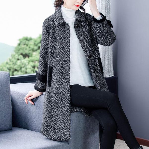 women's wool & blends winter high-end temperament coat mid-length fashion single breasted loose thickened woolen jacket abrigo m110, Black
women's wool & blends winter high-end temperament coat mid-length fashion single breasted loose thickened woolen jacket abrigo m110, Black