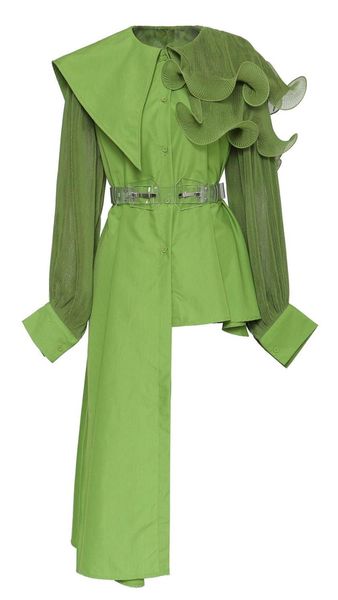 women's blouses & shirts 2021 autumn heavy industry irregular stitching pleated shirt skirt women with belt, White
women's blouses & shirts 2021 autumn heavy industry irregular stitching pleated shirt skirt women with belt, White