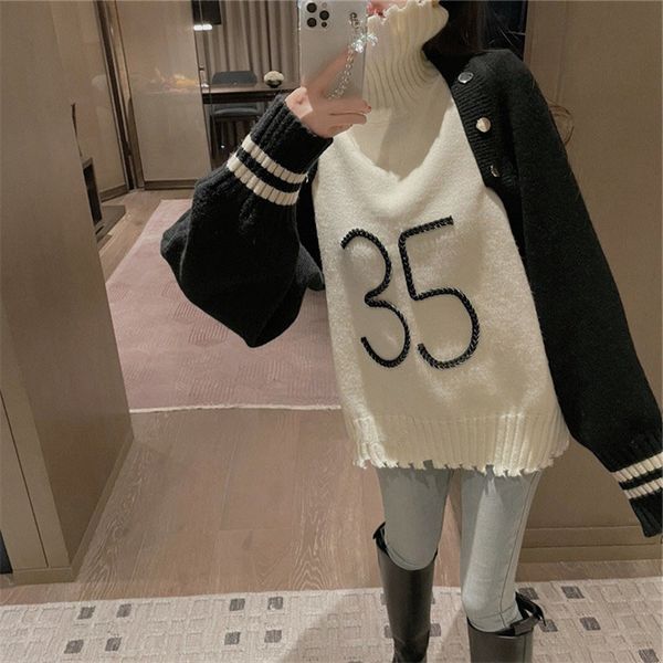 quality high neck sweater women's heavy industry contrast two-piece set fashion temperament detachable sleeve digital embroidery loose, White
quality high neck sweater women's heavy industry contrast two-piece set fashion temperament detachable sleeve digital embroidery loose, White