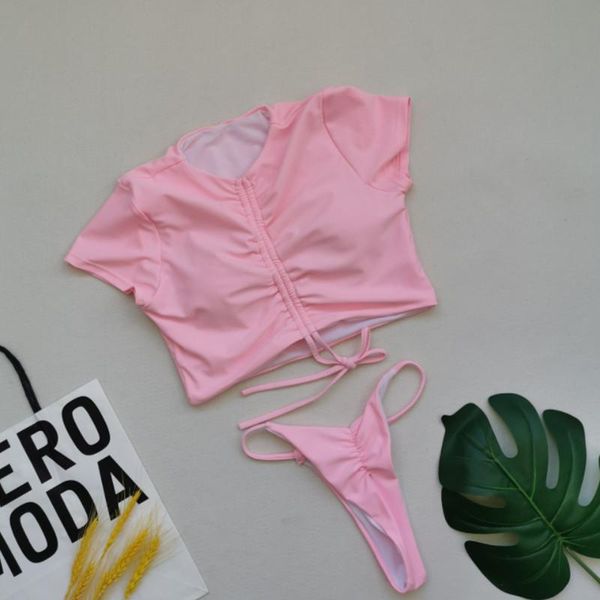 one-piece suits 2021 euro american bikini drawstring short sleeve solid triangle women's split swimsuit
one-piece suits 2021 euro american bikini drawstring short sleeve solid triangle women's split swimsuit