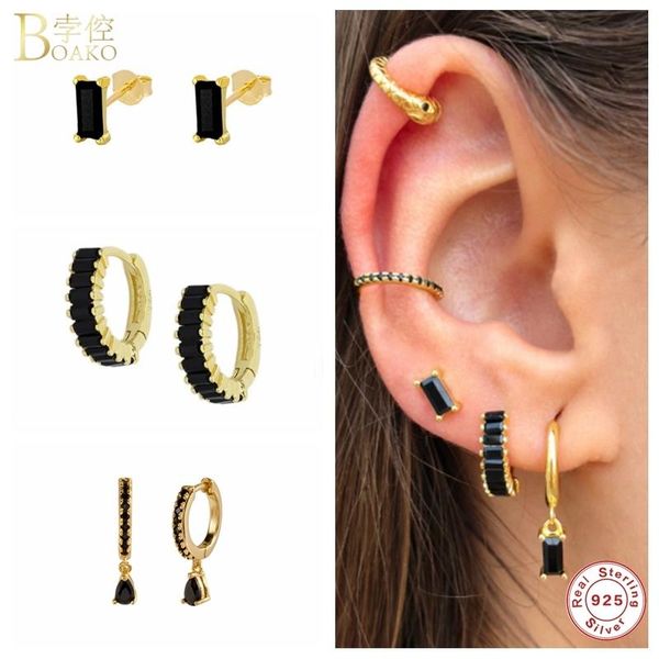 hoop & huggie boako s925 sterling silver black zircon earrings micro pave cz earring for women ladies cartilage pendientes fine jewerly, Golden;silver
hoop & huggie boako s925 sterling silver black zircon earrings micro pave cz earring for women ladies cartilage pendientes fine jewerly, Golden;silver