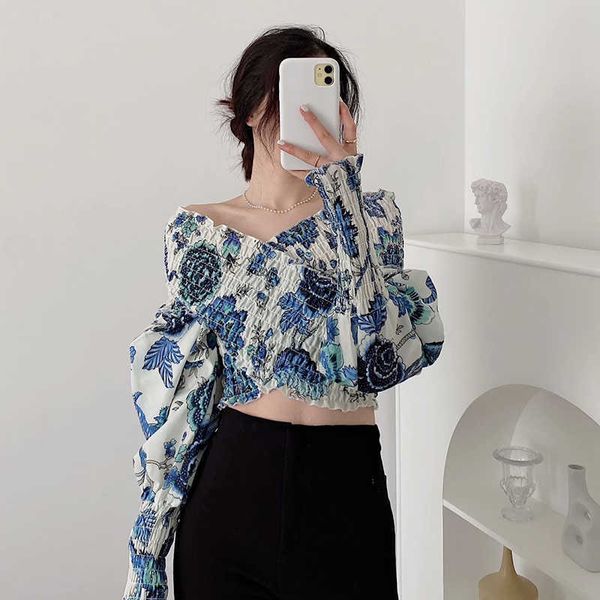 women shirt spring fashion retro printing v-neck short chic women's casual street elegant 210601, White
women shirt spring fashion retro printing v-neck short chic women's casual street elegant 210601, White
