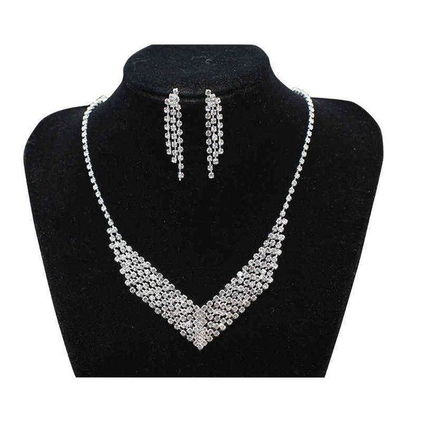 rhinestone necklace bridal wedding dress diamond earring set chain dinner party accessories necklace, Silver
rhinestone necklace bridal wedding dress diamond earring set chain dinner party accessories necklace, Silver