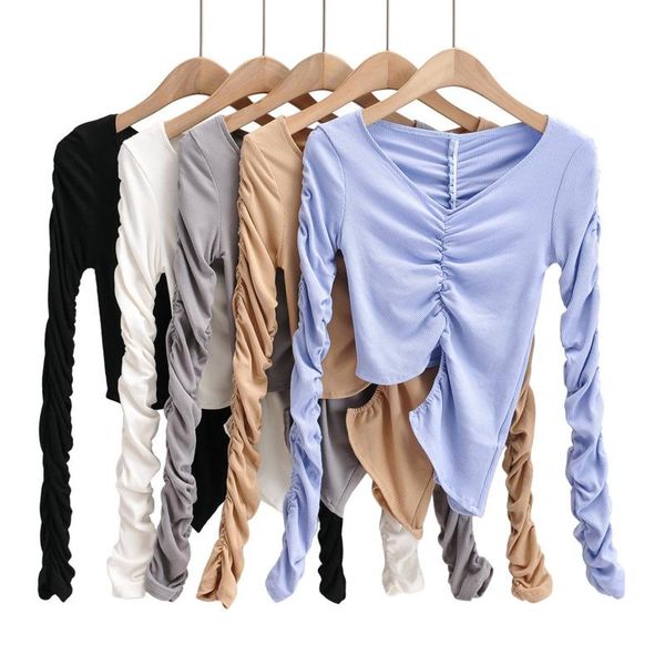 women's t-shirt tvvovvin fashion v-neck long sleeve for women 2021 irregular multi-color elastic pleated 4lty, White
women's t-shirt tvvovvin fashion v-neck long sleeve for women 2021 irregular multi-color elastic pleated 4lty, White