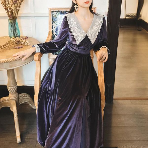 casual dresses fluwelen hepburn maxi jurk peter kraag vintage kant patchwok lange mouwen elastische taille elegante vrouwelijke dress, Black;gray
casual dresses fluwelen hepburn maxi jurk peter kraag vintage kant patchwok lange mouwen elastische taille elegante vrouwelijke dress, Black;gray