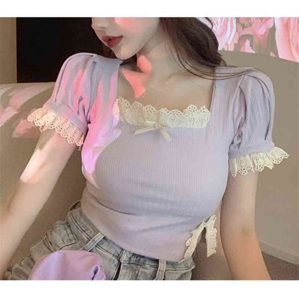 knitwear t-shirt women's short trim collar lace stitched bow bubble sleeves short-sleeved summer 210529, White
knitwear t-shirt women's short trim collar lace stitched bow bubble sleeves short-sleeved summer 210529, White