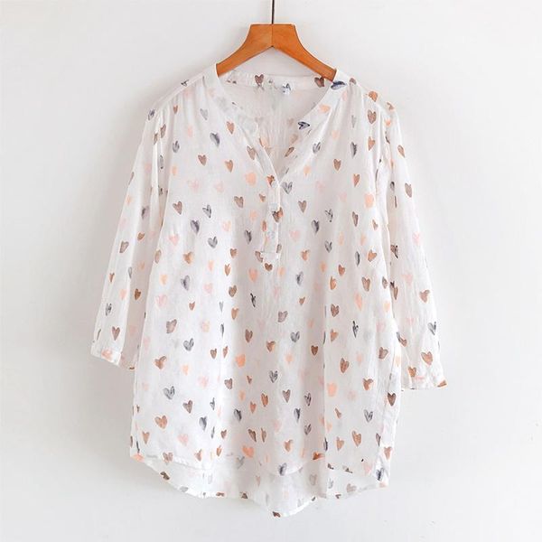 women's blouses & shirts heart printed cotton 100% women white summer vintage loose all match v-neck casual female homewear outwear
women's blouses & shirts heart printed cotton 100% women white summer vintage loose all match v-neck casual female homewear outwear