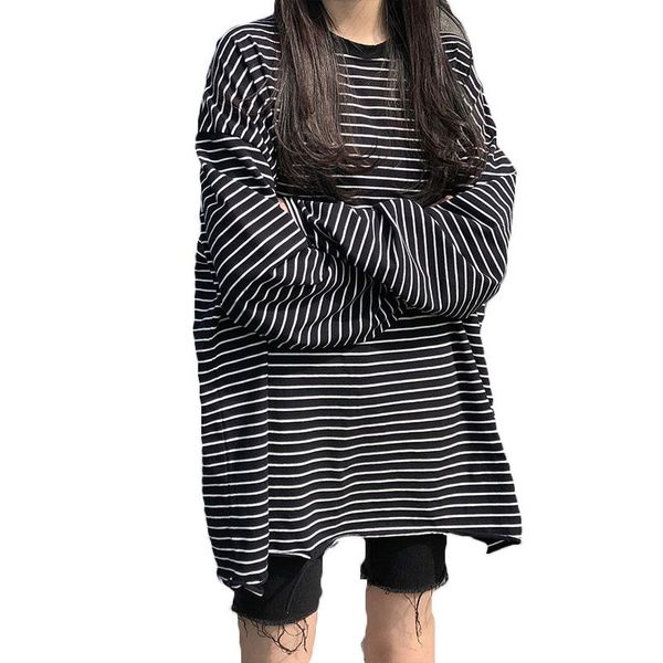 women's t-shirt 2021 korean style striped long-sleeved mid-length spring autumn loose lazy t shirts 37b, White
women's t-shirt 2021 korean style striped long-sleeved mid-length spring autumn loose lazy t shirts 37b, White
