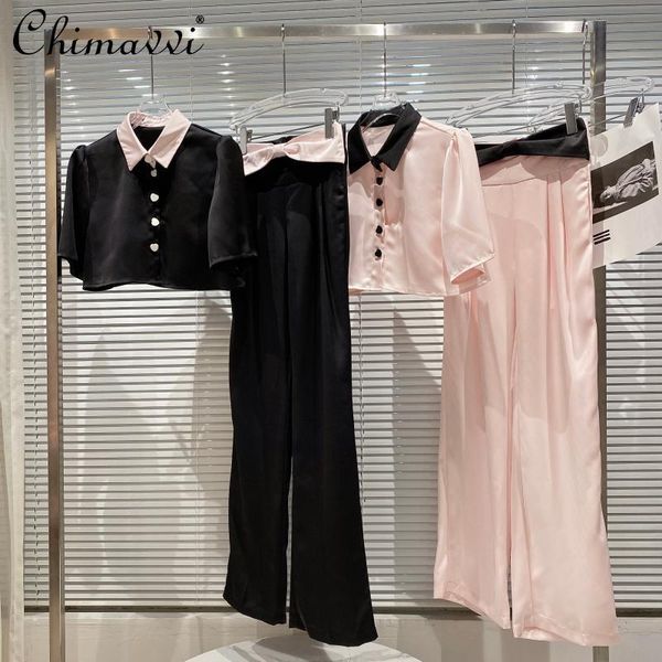 women's two piece pants 2021 summer fashion contrast color short sleeve shirts mercerized cotton coat+long trousers wide leg 2pcs set, White
women's two piece pants 2021 summer fashion contrast color short sleeve shirts mercerized cotton coat+long trousers wide leg 2pcs set, White
