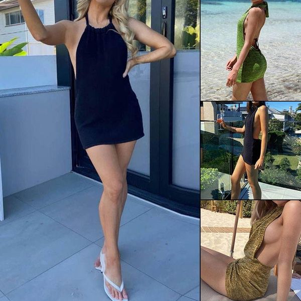 casual dresses women's beach wear solid color mini dress sleeveless knitted holiday swimwear halter strap hip bag blackless, Black;gray
casual dresses women's beach wear solid color mini dress sleeveless knitted holiday swimwear halter strap hip bag blackless, Black;gray