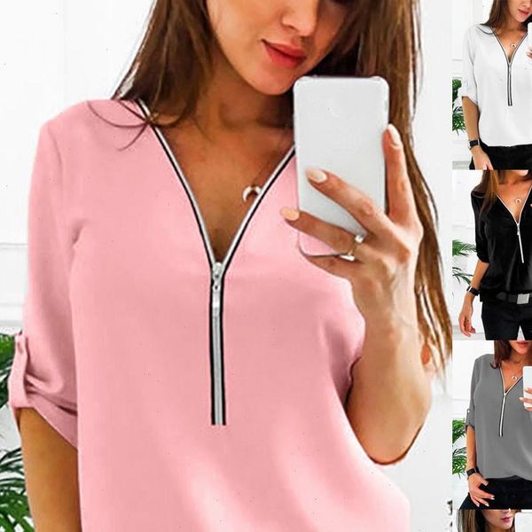 plus size fashion chiffon blouse shirt zipper v neck tee casual autumn ladies female women long sleeve blusas pullover, White
plus size fashion chiffon blouse shirt zipper v neck tee casual autumn ladies female women long sleeve blusas pullover, White