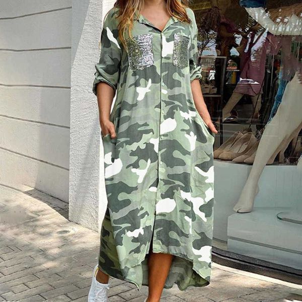 women elegant camouflage print sequin shirt maxi dress spring turn-down collar party dress long sleeve dresses pockets 210709, Black;gray
women elegant camouflage print sequin shirt maxi dress spring turn-down collar party dress long sleeve dresses pockets 210709, Black;gray