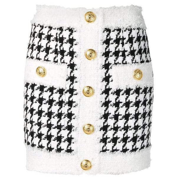 2021 fall winter baroque designer skirt women's fringed lion buttons houndstooth tweed mini skirt, Black
2021 fall winter baroque designer skirt women's fringed lion buttons houndstooth tweed mini skirt, Black