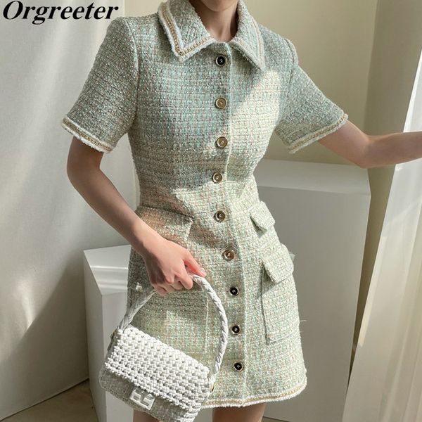 summer korean chic elegant temperament lapel single-breasted double pocket plaid tweed woolen dress women vestidos 210525, Black;gray
summer korean chic elegant temperament lapel single-breasted double pocket plaid tweed woolen dress women vestidos 210525, Black;gray