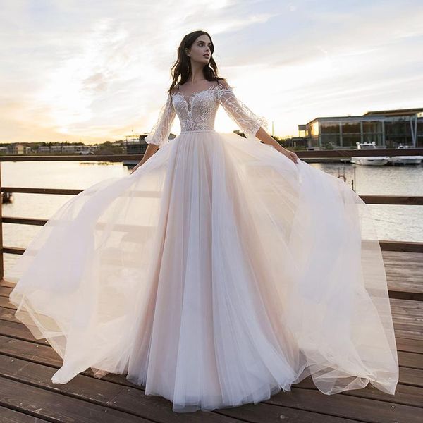 other wedding dresses graceful a line 2021 with 3/4 sleeves gowns back out bridal illusion jewel neck beaded on sale, White
other wedding dresses graceful a line 2021 with 3/4 sleeves gowns back out bridal illusion jewel neck beaded on sale, White