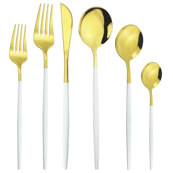 6pcs/set white gold cutlery set knives dessert forks spoons dinnerware set stainless steel tableware kitchen silverware
6pcs/set white gold cutlery set knives dessert forks spoons dinnerware set stainless steel tableware kitchen silverware