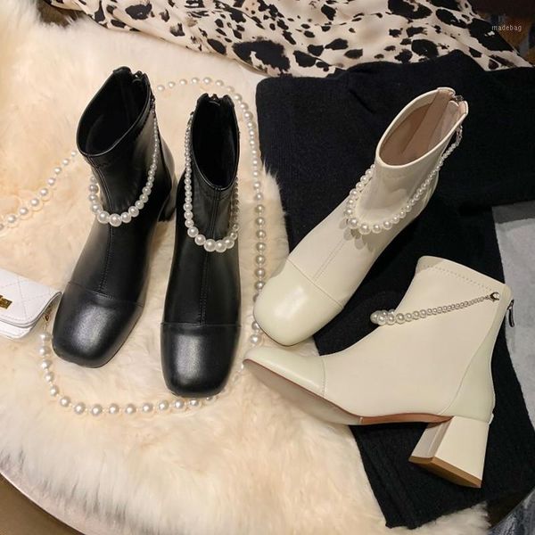 boots elegant string beads pearls chain women real cow leather ankle boot woman block heels square toe booties dress shoes white, Black
boots elegant string beads pearls chain women real cow leather ankle boot woman block heels square toe booties dress shoes white, Black