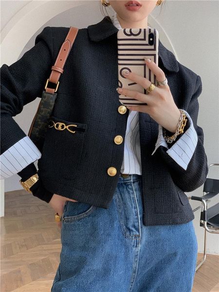 women's jackets spring and autumn on the small fragrance jacket short slim coat metal ornaments fashion suit, Black;brown
women's jackets spring and autumn on the small fragrance jacket short slim coat metal ornaments fashion suit, Black;brown