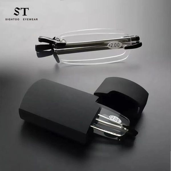 sunglasses sighttoo mini design blue light proof reading glasses for men olding small frame black metal with original box, White;black 
sunglasses sighttoo mini design blue light proof reading glasses for men olding small frame black metal with original box, White;black