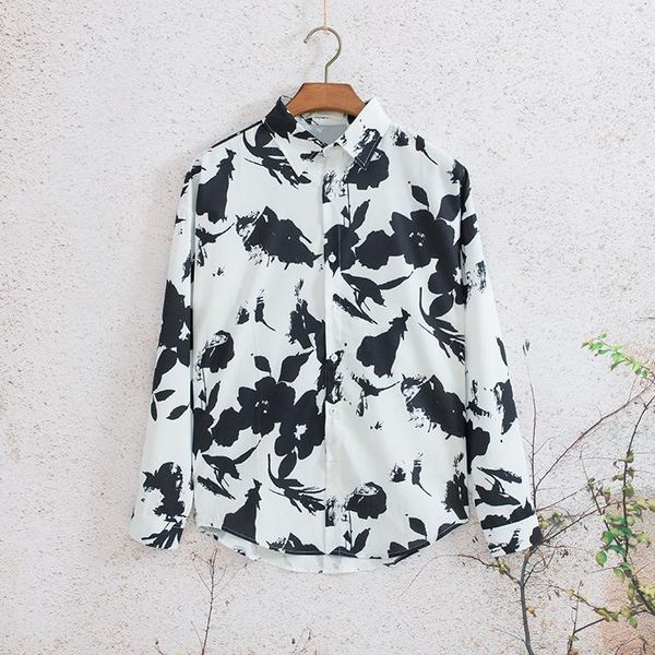 men's casual shirts 2021 season han feng retro flower printing long sleeved shirt port wind night club women's loose shirts., White;black
men's casual shirts 2021 season han feng retro flower printing long sleeved shirt port wind night club women's loose shirts., White;black