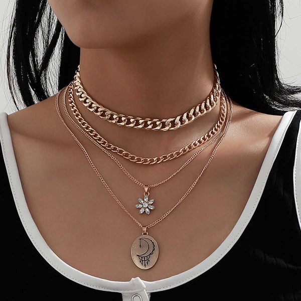 jewelry temperament generous aluminum mill chain female personality fashion moon pendant necklace set, Silver
jewelry temperament generous aluminum mill chain female personality fashion moon pendant necklace set, Silver