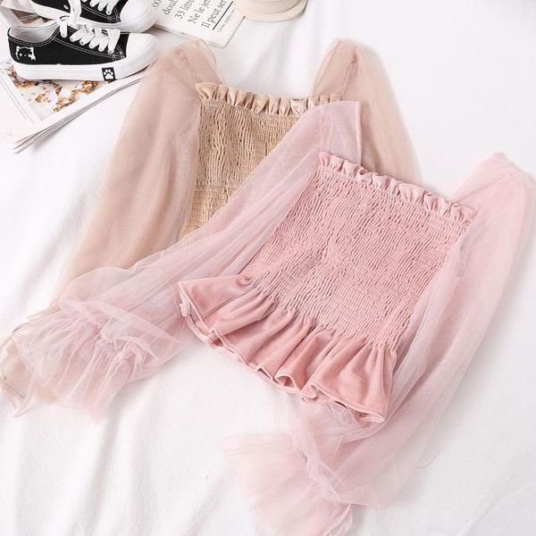 women's blouses & shirts 2021 summer lace women blouse puff sleeved mesh velvet patchwork short ruffles solid female pulls outwear, White
women's blouses & shirts 2021 summer lace women blouse puff sleeved mesh velvet patchwork short ruffles solid female pulls outwear, White