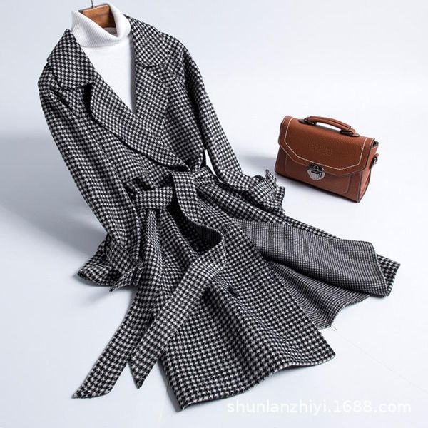 women's wool & blends ladies' autumn and winter woolen garland tartan coat female long section double-faced, Black
women's wool & blends ladies' autumn and winter woolen garland tartan coat female long section double-faced, Black