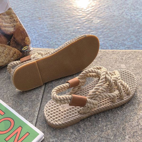 women braided rope sandals 2021 summer bohemia vintage outdoor beach slippers simple casual style shoes female shallow sandals, Black
women braided rope sandals 2021 summer bohemia vintage outdoor beach slippers simple casual style shoes female shallow sandals, Black